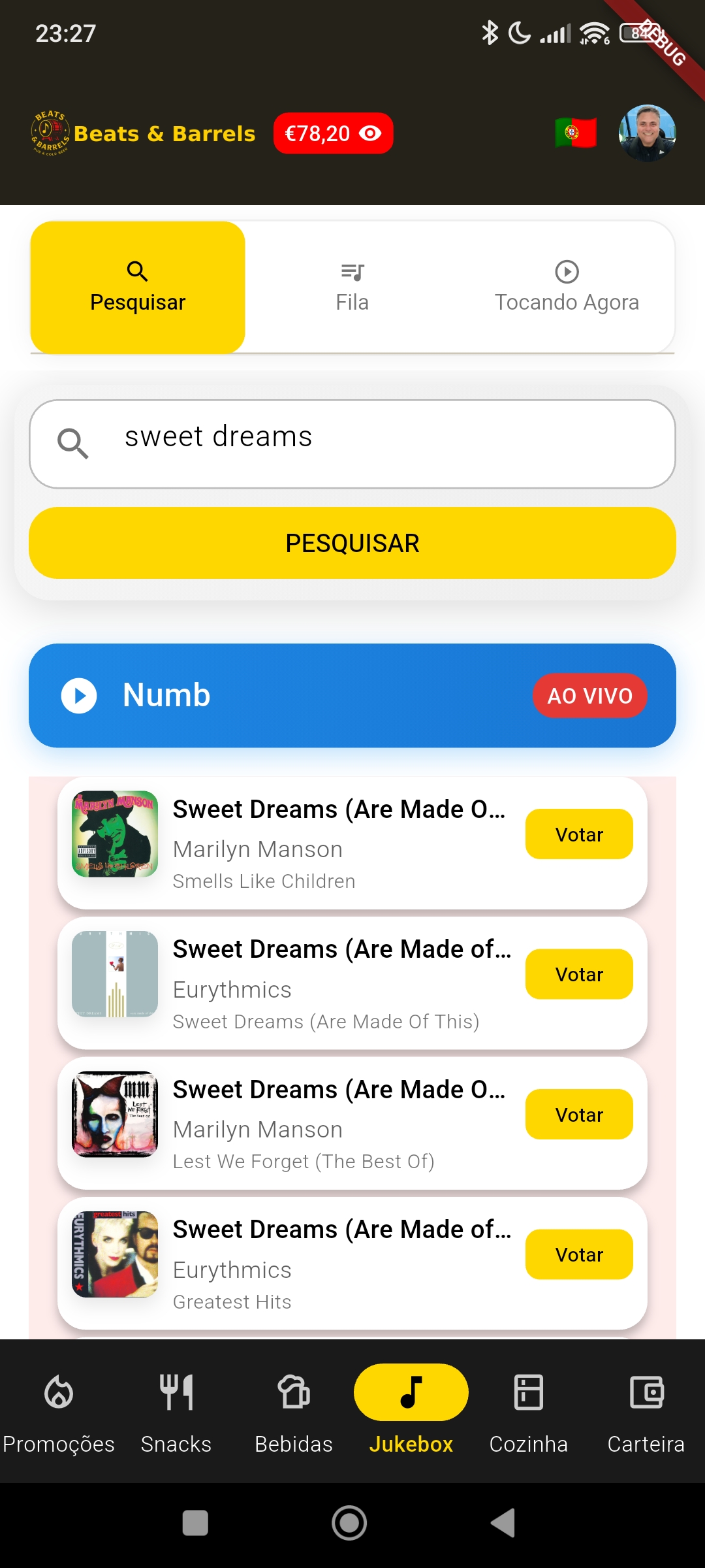 App Beats & Barrels - Controle da Música